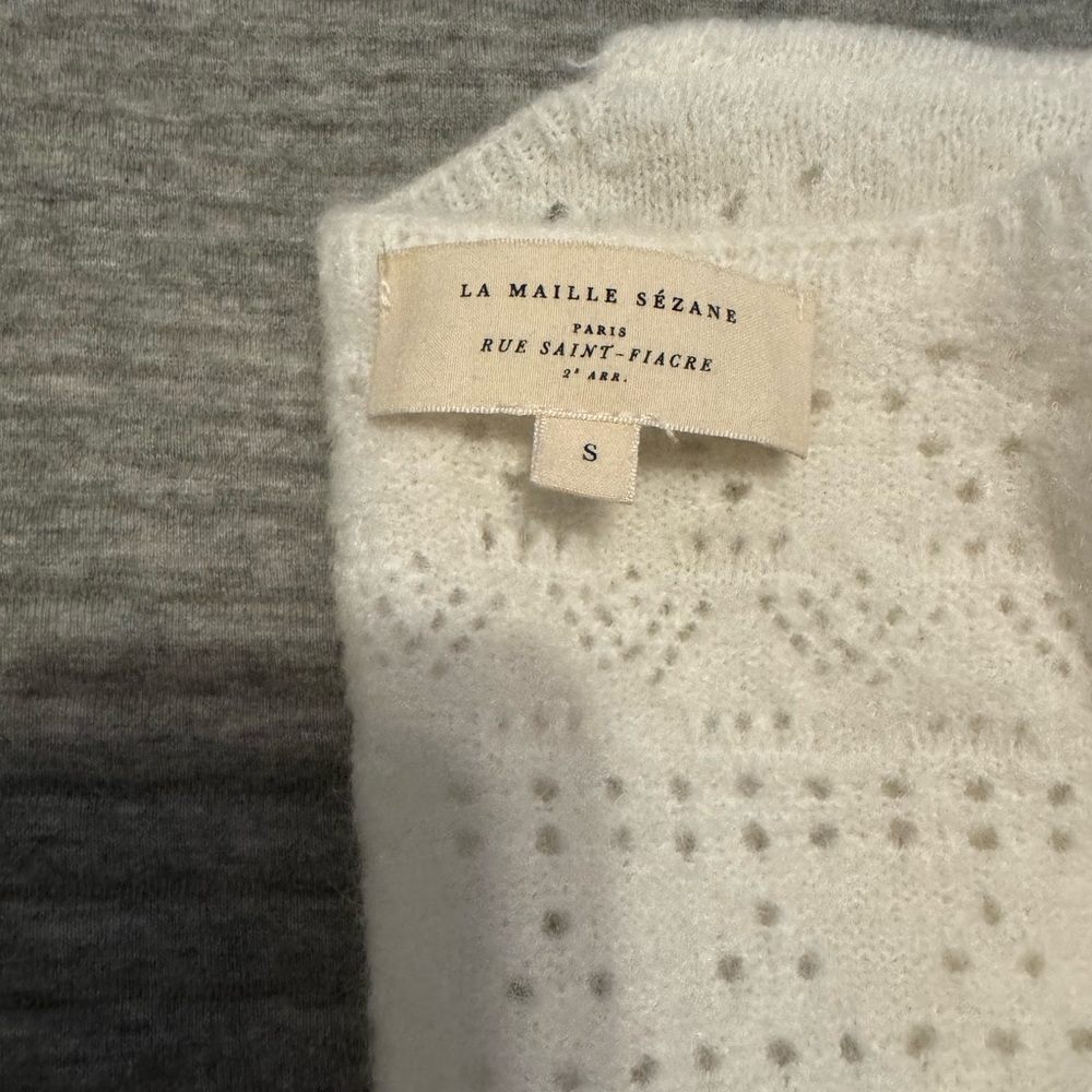Sezane Cream Open-Knit Mohair-Blend Cardigan with Balloon Sleeves - Picture 5 of 5